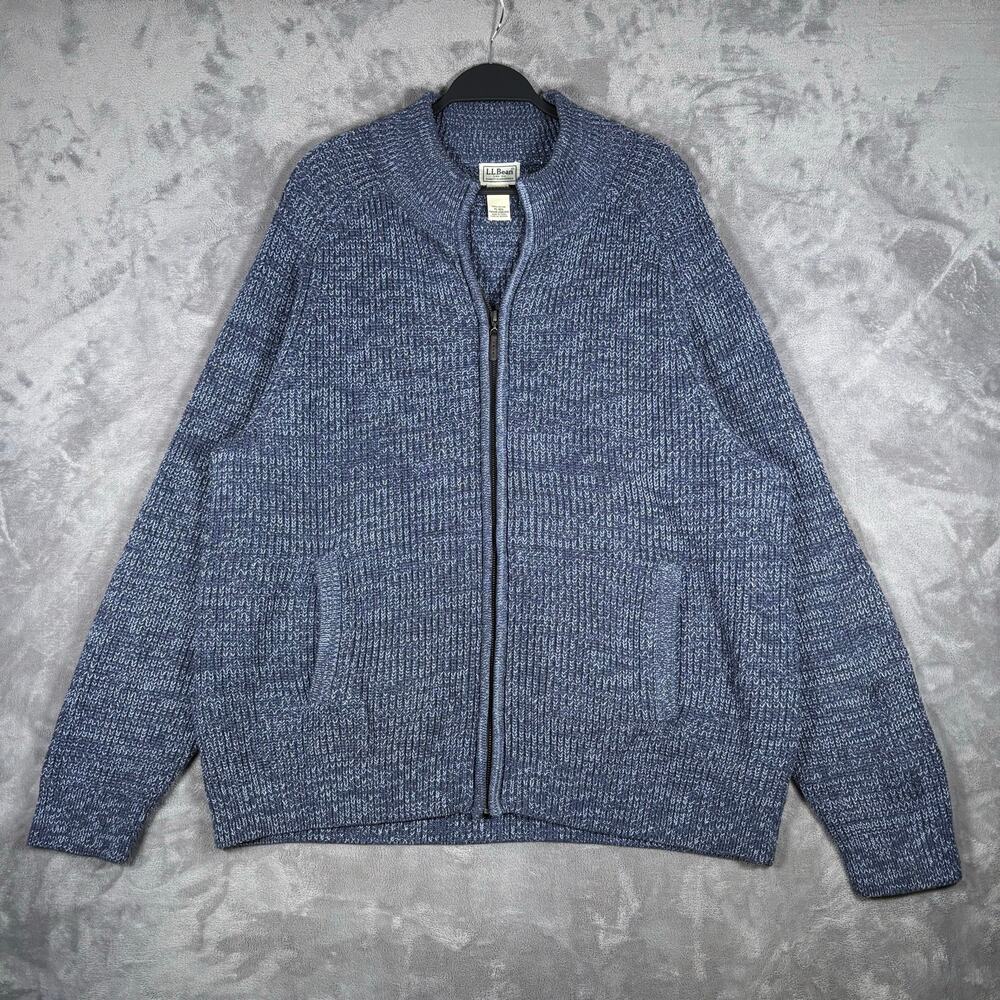 L.L.Bean Blue Heather Cotton Full Zip Mock Neck Sweater Men’s XL